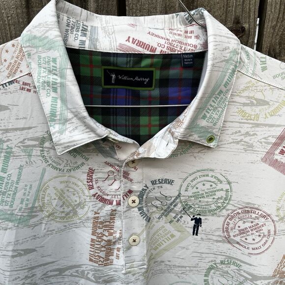 William Murray Golf Polo Men's Medium All Over Print Distillery Whiskey Stamp - Picture 3 of 11